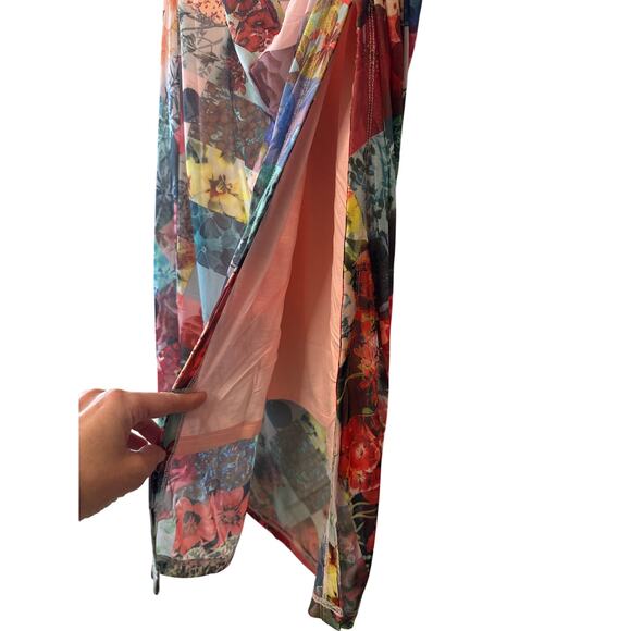 Anthropologie NWT Maya Ruched Cowl-Neck Mesh Dress Size M Floral Patchwork - Picture 7 of 11